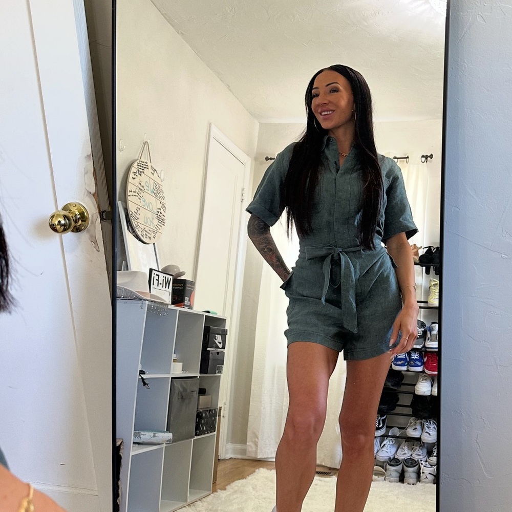 ATM Anthony Thomas Melillo Sage Green/Blue Romper Jumpsuit